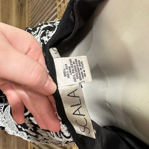 100% Silk 90s Beaded Black and White Dress Size Large Prom - Picture 10 of 11